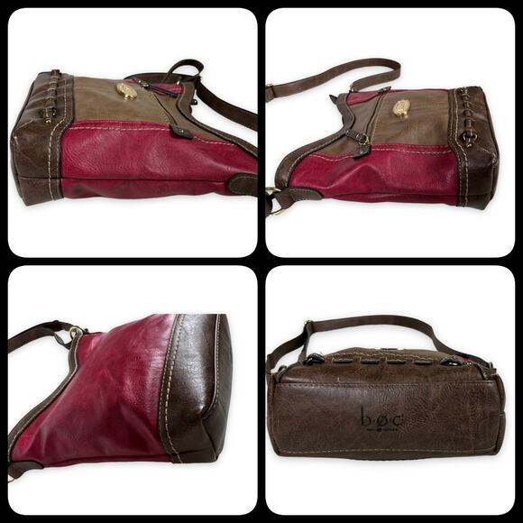 B.O.C. Cross Body Shoulder Bucket Bag Tote Purse Phone Charger Holder Red Brown - Picture 4 of 12